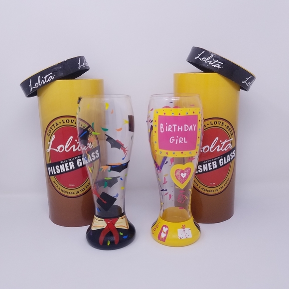 Vintage Y2K Hand Painted Pilsner Glass, Set of 2 - Picture 2 of 11